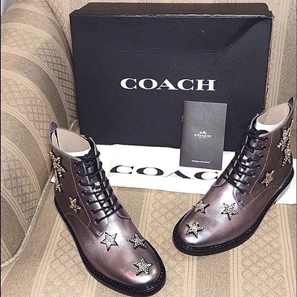 NEW! Coach Watts πStar Embellishments Metallic Pewter Boots - Picture 16 of 16
